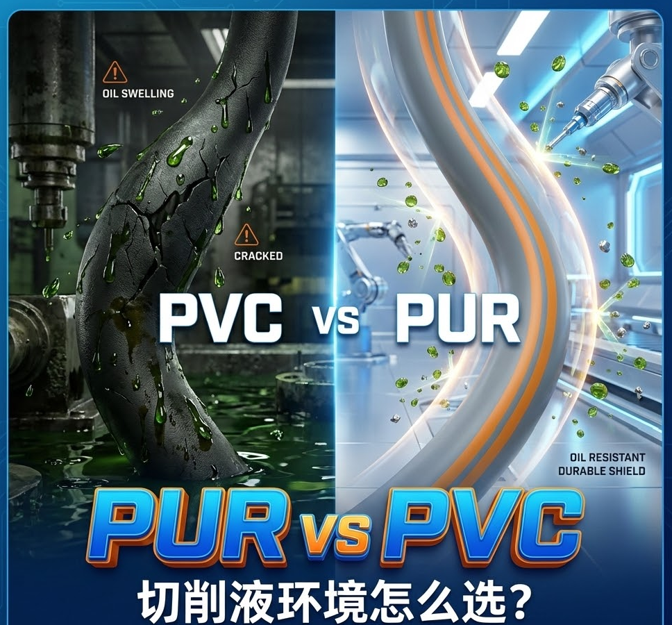 PUR vs PVC：机床切削液环境下，你的拖链电缆选对护套了吗？